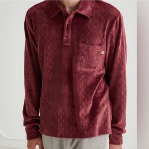 Urban Outfitters Standard Cloth Debossed Velour Polo Shirt M Retro Vintage Look